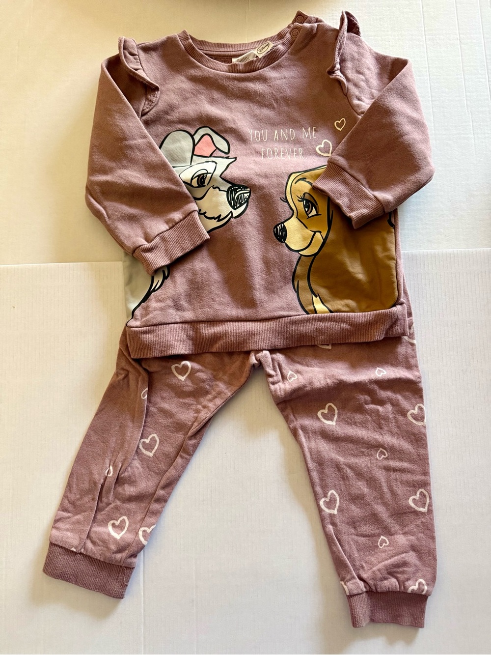 H&M Mauve Pink Heart Joggers & Sweatshirt Set